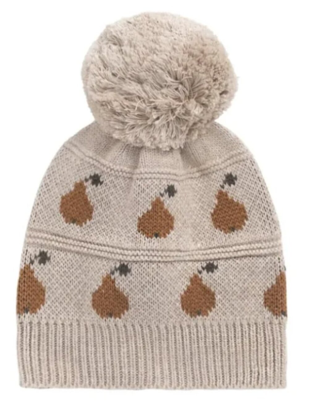 Jamie Kay Luke Hat/Putty Marle - knit cotton pom pom beanie with pears 2YR+